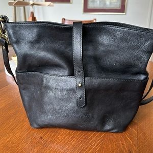 Italian leather black bucket bag